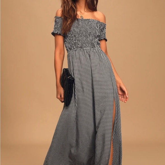 Lulus Dresses & Skirts - Lulu’s Gingham Checkered Off-Shoulder Patsy Maxi Dress Small S